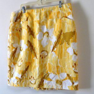 Calvin Klein golded yellow abstract floral linen blend midi skirt 16 spring